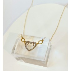 Κολιέ Σε Κίτρινο Χρυσό 9Κ - Καρδιά με ζιργκόν και 2 άπειρα (N255)